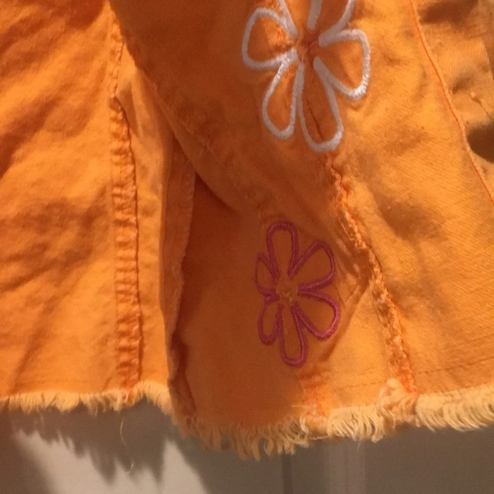 Orange embellished girls flower Jean jacket embroider raw hem no tag see below